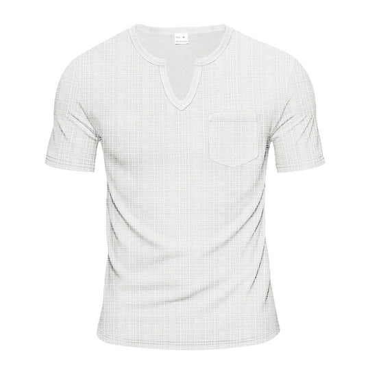 Herren Kurzarm V-Ausschnitt T-Shirt mit Brusttasche R&B