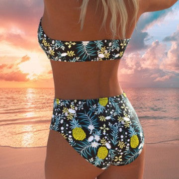 Damen hoch geschnittenes Bikini-Set mit gepolstertem Oberteil und verstellbaren Trägern R&B