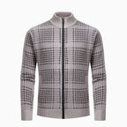 Herren modische Strickjacke mit modernem Karomuster und hohem Kragen R&B