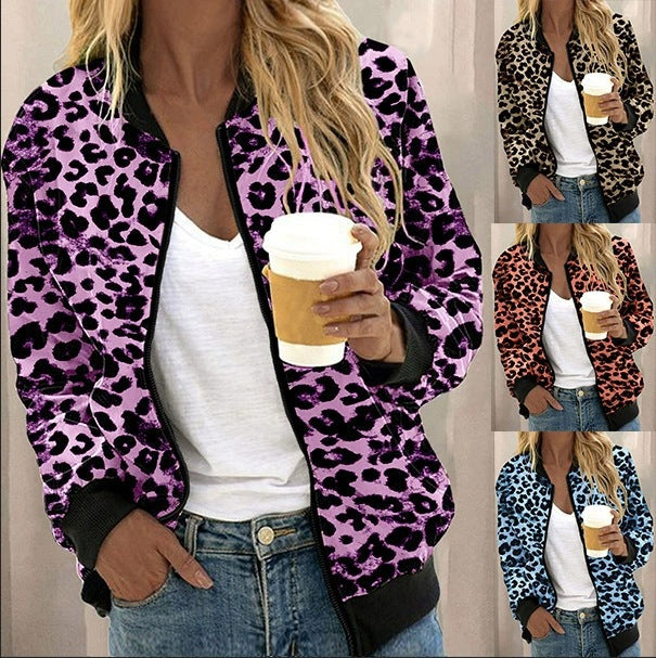 Damen sportliche Leopardenmuster Bomberjacke R&B