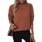 Damen Strickpulli mit auffälligem Zopfmuster und hohem Kragen