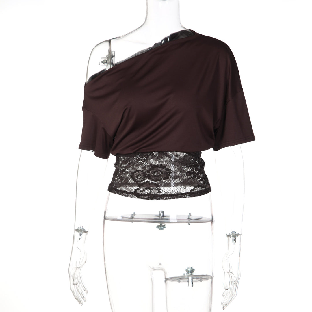 Damen Off-Shoulder Bluse mit Spitzenbund R&B