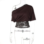 Damen Off-Shoulder Bluse mit Spitzenbund R&B