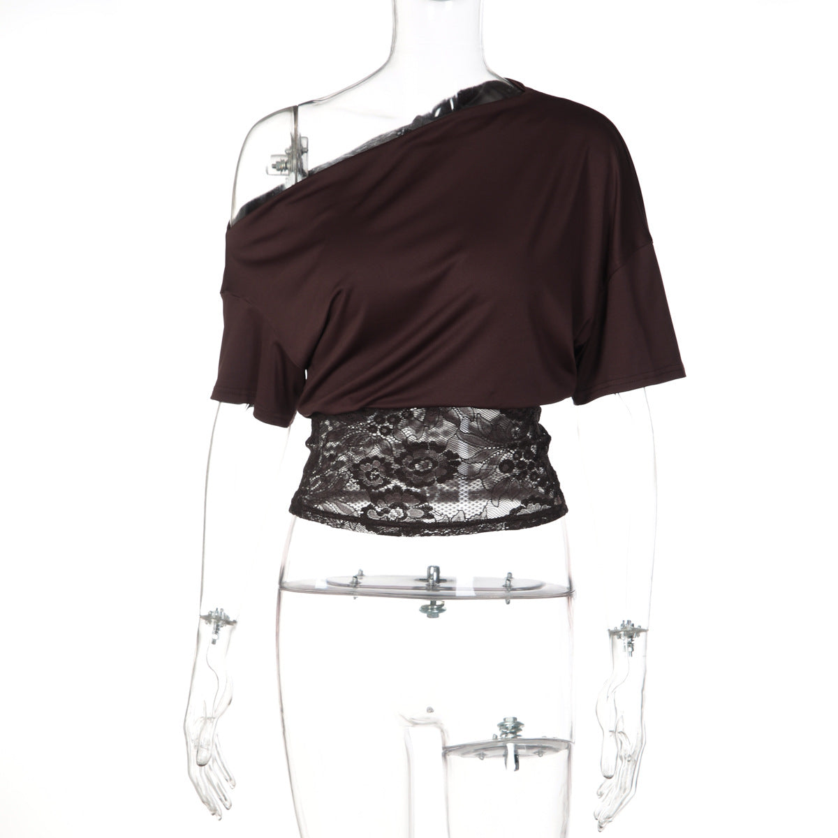 Damen Off-Shoulder Bluse mit Spitzenbund R&B