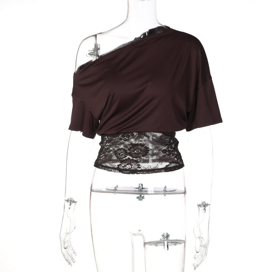 Damen Off-Shoulder Bluse mit Spitzenbund R&B