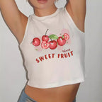 Damen Crop-Top mit modernem Grafikdruck und trendiger Schnalle R&B