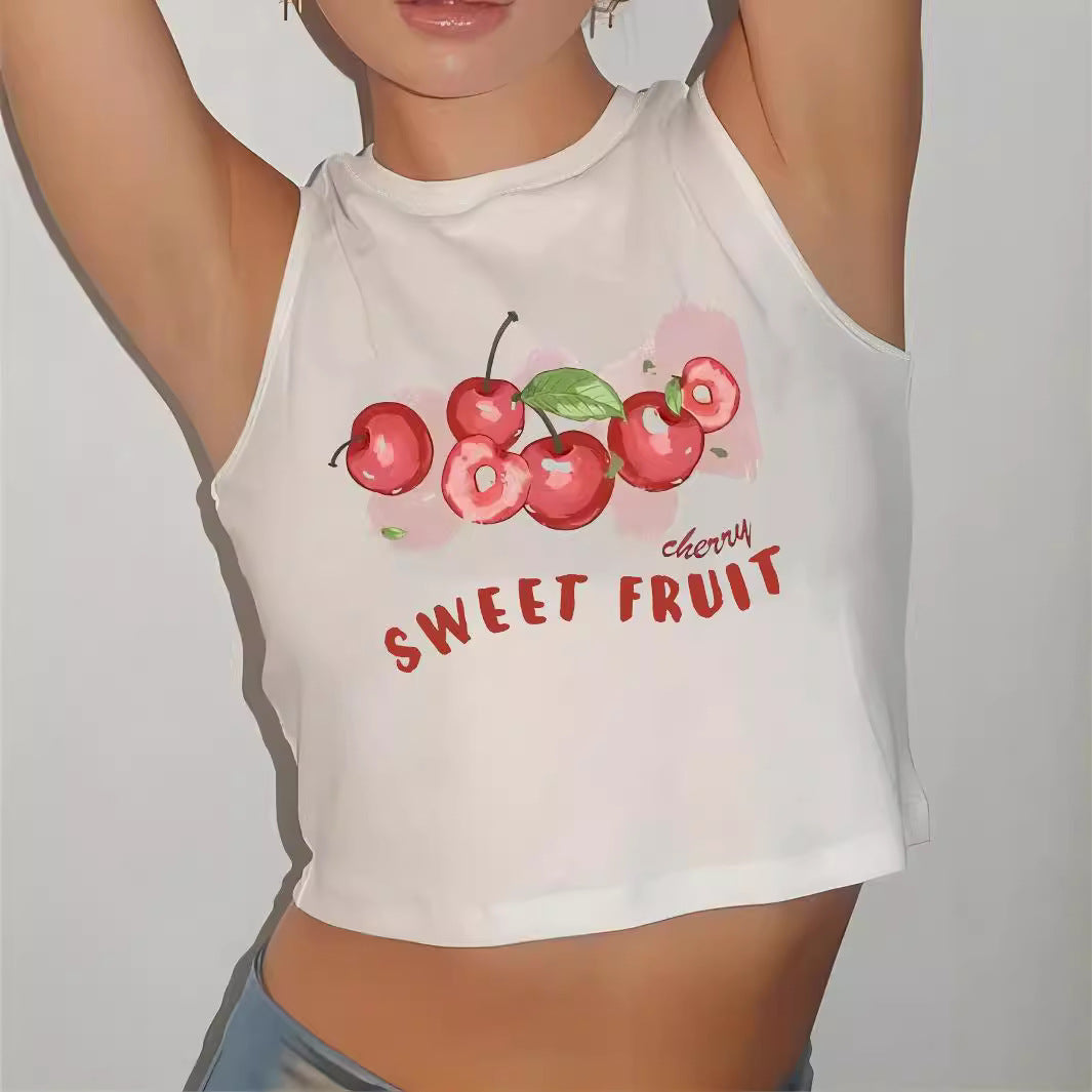 Damen Crop-Top mit modernem Grafikdruck und trendiger Schnalle R&B