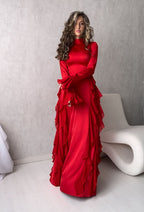 Damen Maxikleid im eleganten Rüschendesign mit Langarm