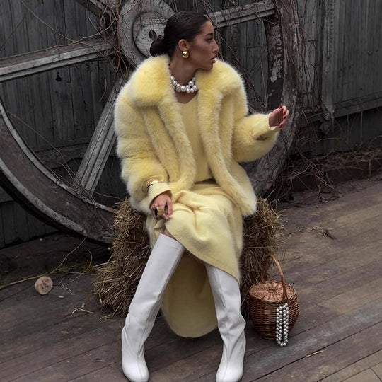 Damen Kunstpelzjacke mit voluminösen Ärmeln R&B