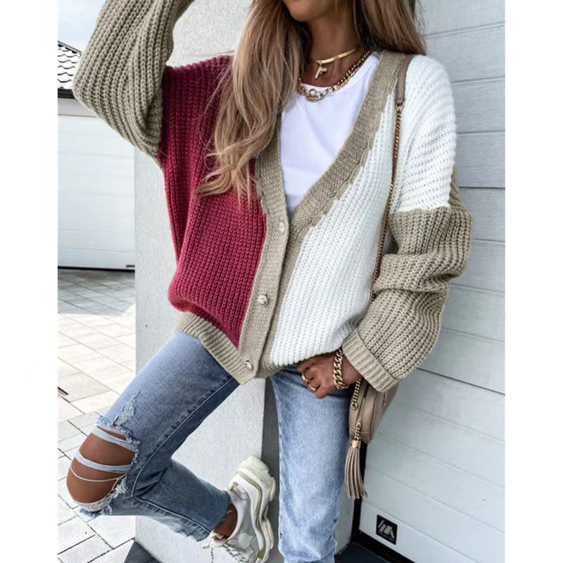 Damen Grobstrick-Knopfjacke im lässigen Oversized-Stil R&B