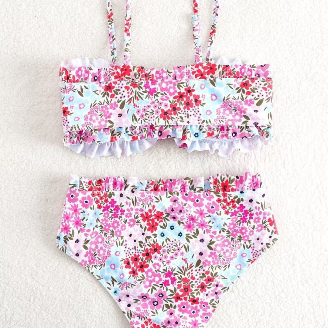 Damen Bikini-Set mit fröhlichem Blumenmuster und gerafftem Bustier R&B
