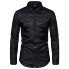 Herren elegantes Langarmhemd mit schimmerndem Wellenmuster R&B