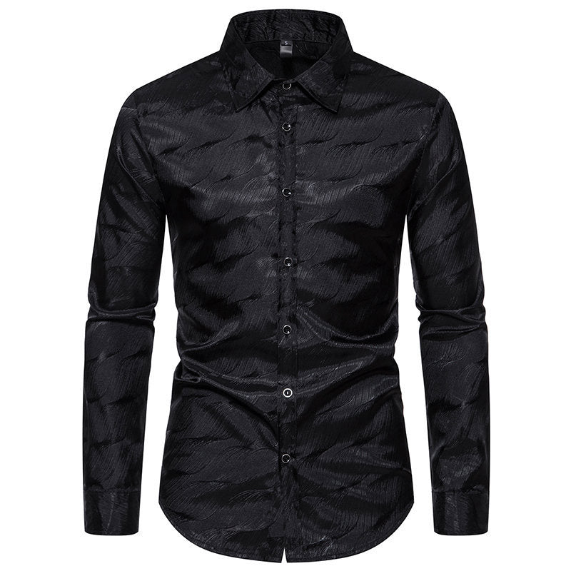 Herren elegantes Langarmhemd mit schimmerndem Wellenmuster R&B