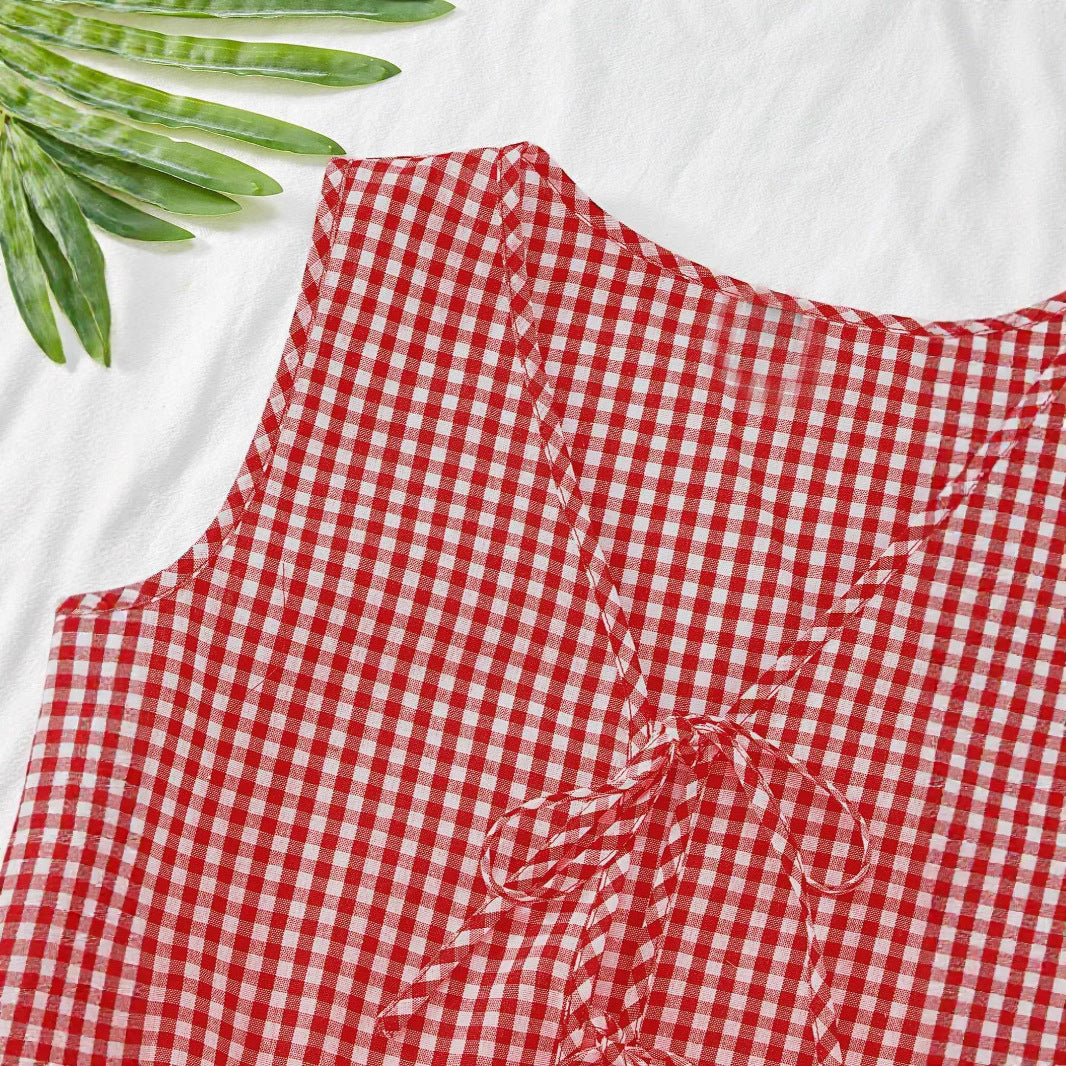 Damen Viskose Top mit kariertem Design und verspieltem Rückenzug R&B