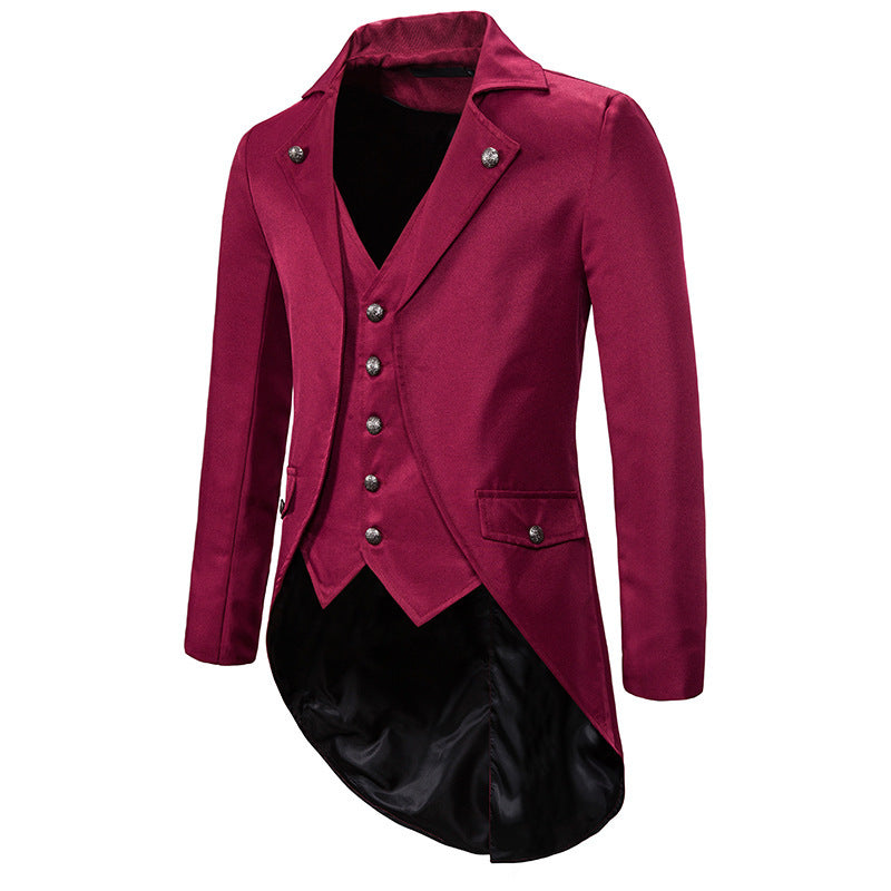 Herren eleganter Steampunk-Sakko mit asymmetrischem Schnitt und edlen Details R&B