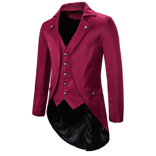 Herren eleganter Steampunk-Sakko mit asymmetrischem Schnitt und edlen Details R&B