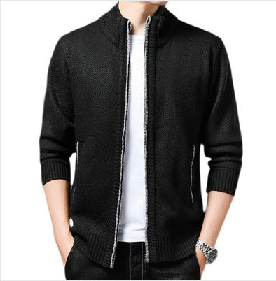 Herren lässige Strickjacke mit hohem Kragen und praktischem Reißverschluss R&B