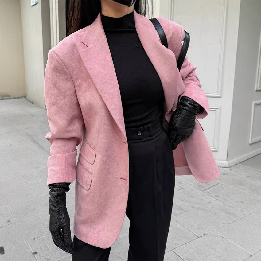 Damen Eleganter Oversized Blazer aus feinem Wildlederimitat R&B