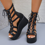 Damen Plateau Sandalen mit Schnürung R&B