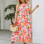 Damen Maxikleid mit Blumendesign und elastischem Bund R&B