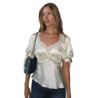 Damen Satinbluse mit Spitzenakzenten R&B