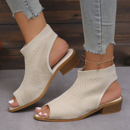 Damen Offene Mules mit Strickdesign und Retro-Blockabsatz R&B