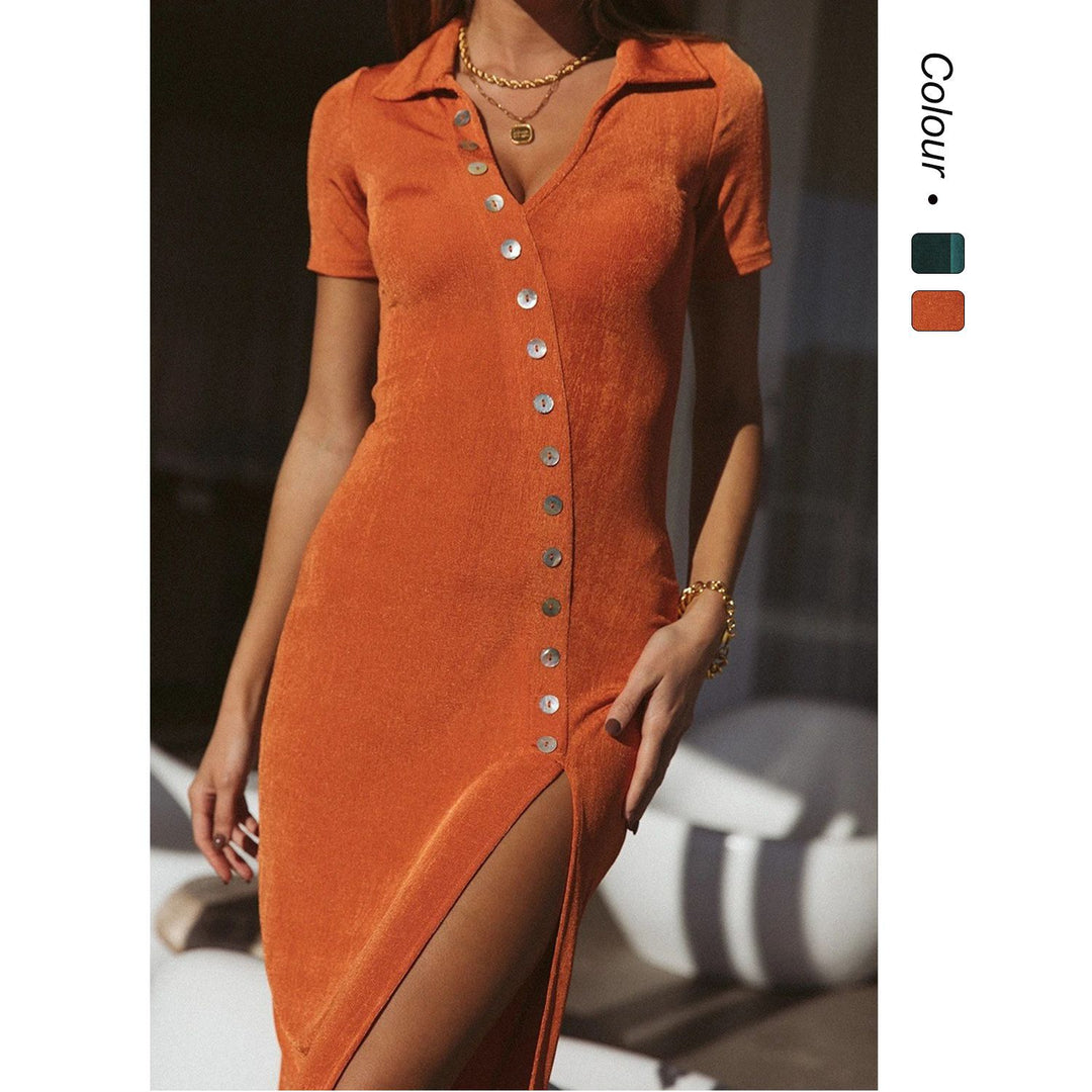 Damen Kleid mit raffiniertem V-Ausschnitt und Knopfdetails R&B