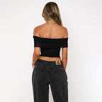 Damen Off-Shoulder Crop-Top mit Raffungen R&B
