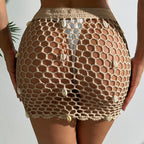 Damen häkelnder Strandrock mit Muschelverzierungen und verstellbarem Bund R&B