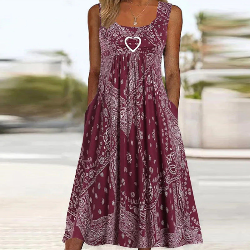 Damen Sommerliches Maxikleid mit elegantem Bandana-Muster und praktischen Taschen R&B