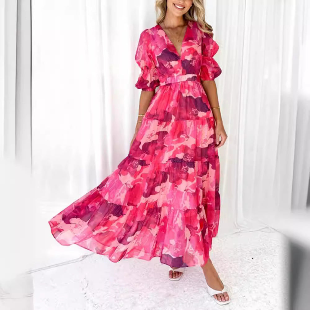 Damen nan mehrlagiges Maxikleid im Volant‑Stufenlook mit V‑Ausschnitt und geraffter Empire‑Taille R&B