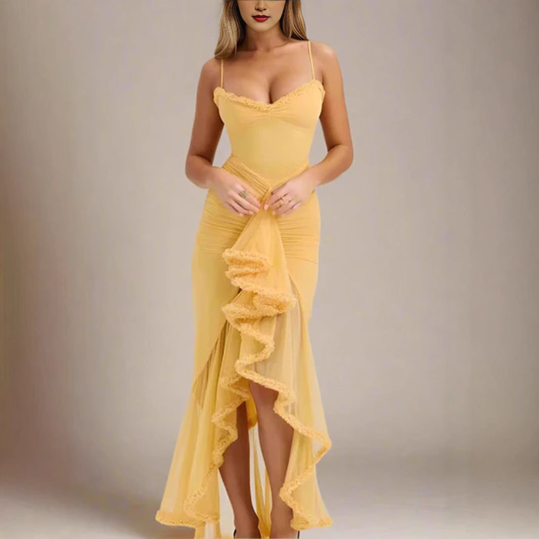 Damen Elegantes Wickelkleid mit Rüschendetails und hohem Schlitz R&B