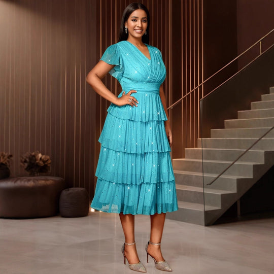 Damen Festliches Kleid mit schimmernden Rüschenschichten R&B
