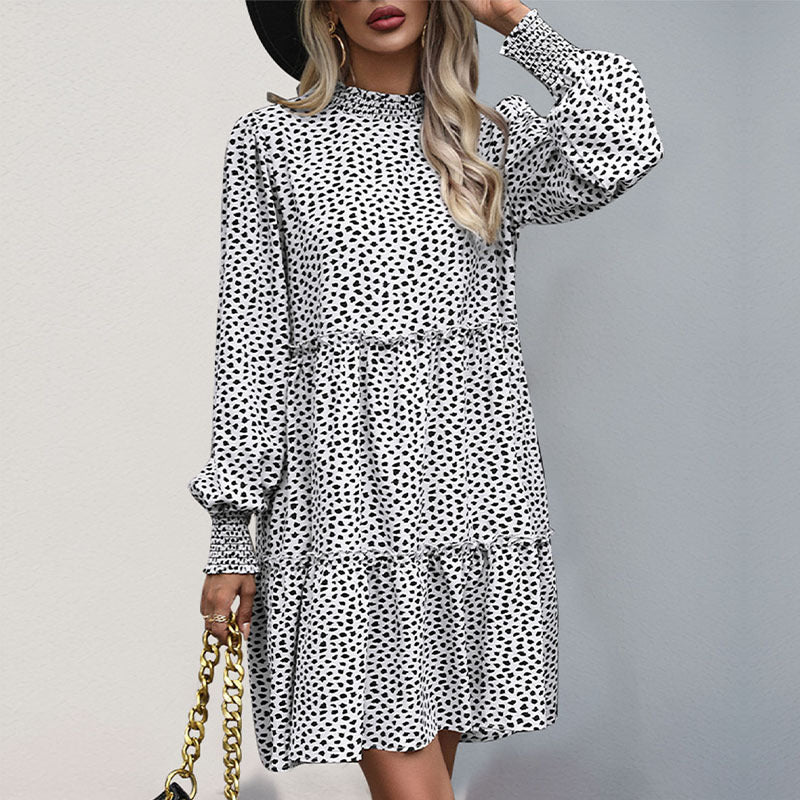 Damen lässiges Kleid mit gerafftem Design und eleganten Puffärmeln R&B