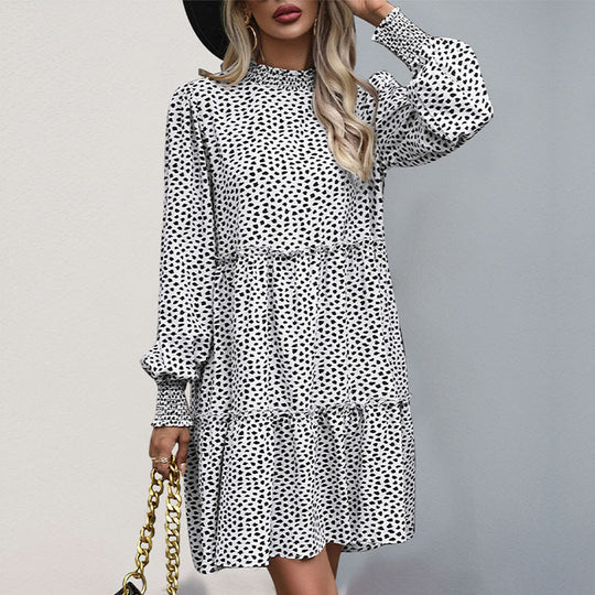 Damen lässiges Kleid mit gerafftem Design und eleganten Puffärmeln R&B