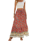 Damen Long Skirt mit Volants und buntem Muster R&B