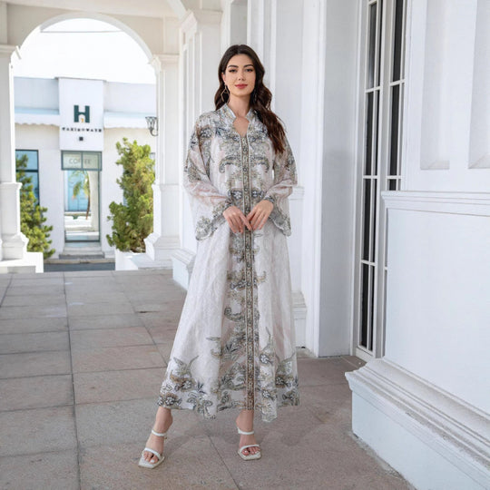 Damen Elegante Kaftan mit floralem Design und transparenten Ärmeln R&B