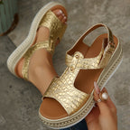Damen Wedge-Sandalen mit strukturiertem Obermaterial und komfortablem Fußbett R&B