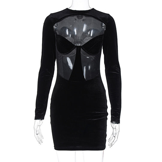 Damen Körperbetontes Kleid mit transparenten Einsätzen R&B
