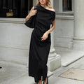 Damen elegantes Wickelkleid mit asymmetrischem Schnitt und schickem Taillendetail R&B