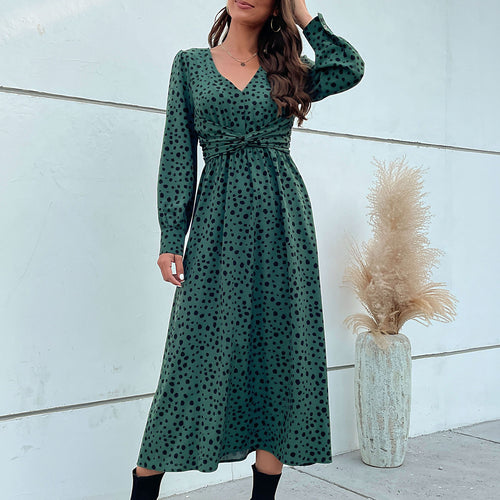 Damen Maxikleid mit modernem Wickeldesign und grafischem Punktmuster R&B