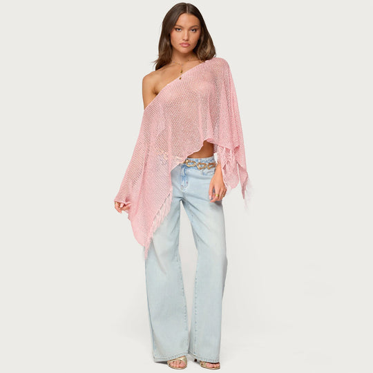 Damen stylischer Poncho mit Fransen R&B