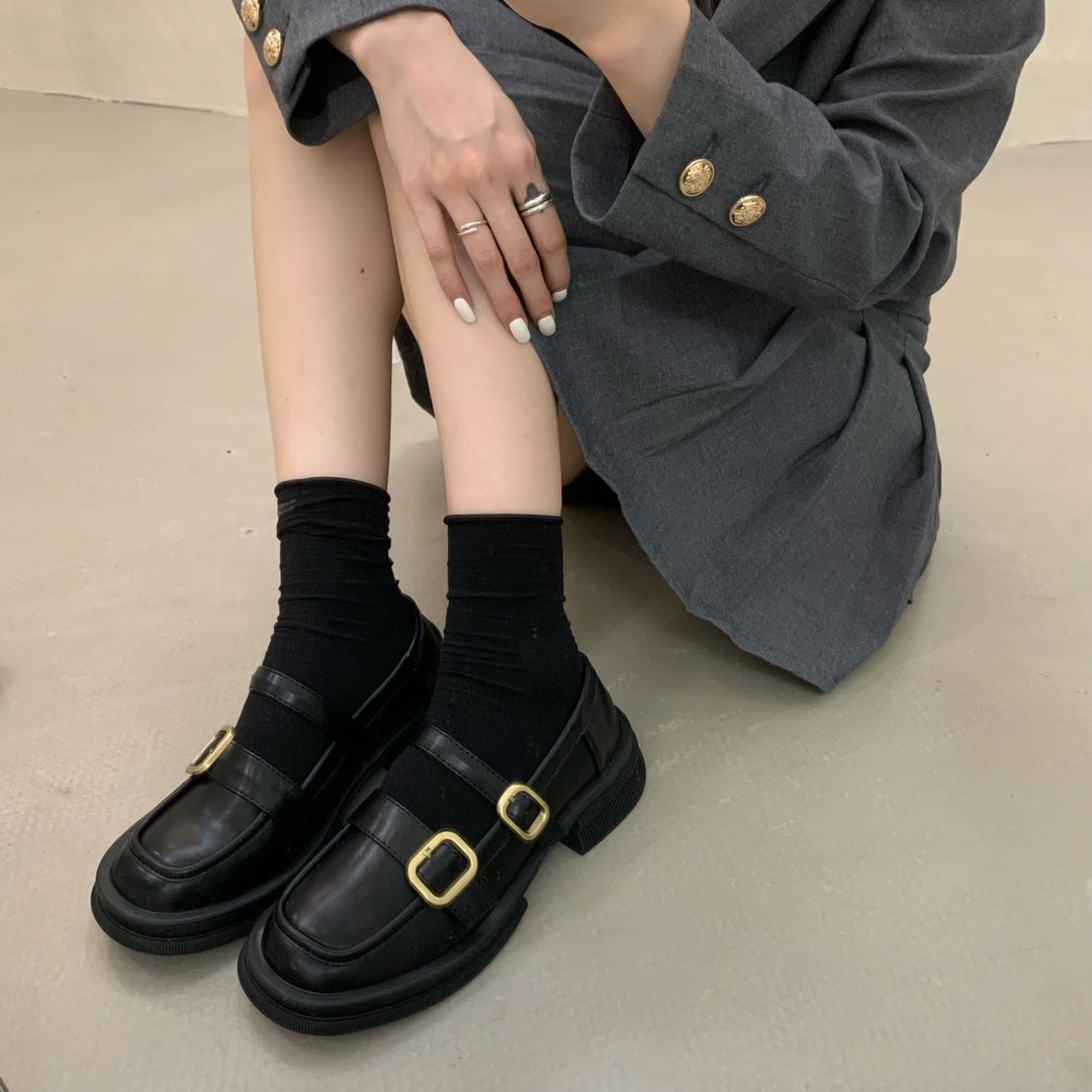 Damen elegante Schnürschuhe mit doppeltem Riemchen und glänzendem Finish R&B