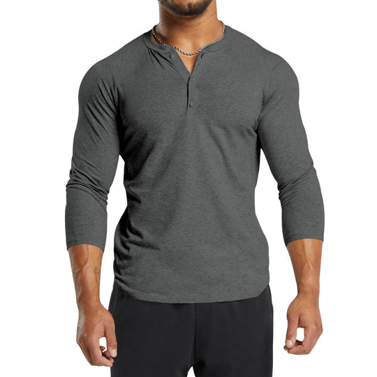 Herren Langarm-Henley-Shirt aus atmungsaktivem Baumwollmix mit Knopfdetails R&B