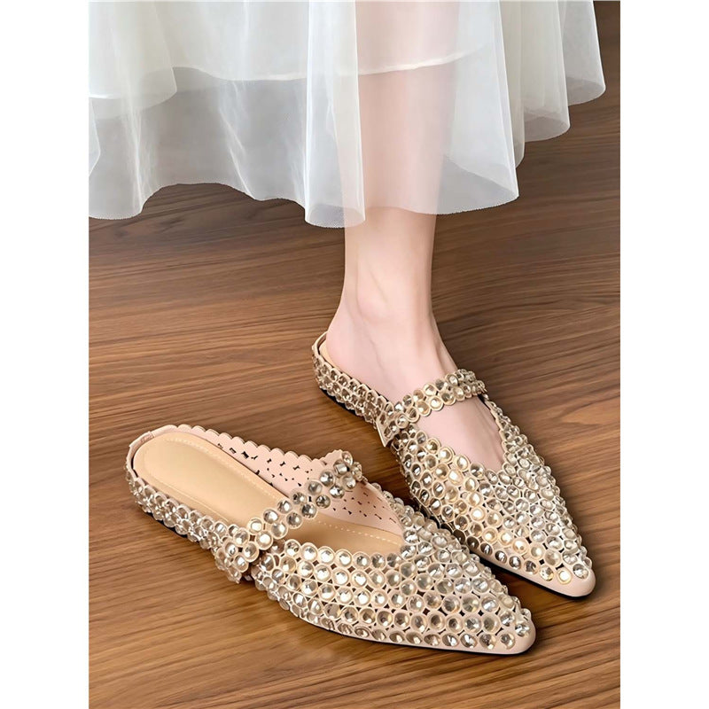 Damen elegante Mules mit funkelnden Strassverzierungen R&B
