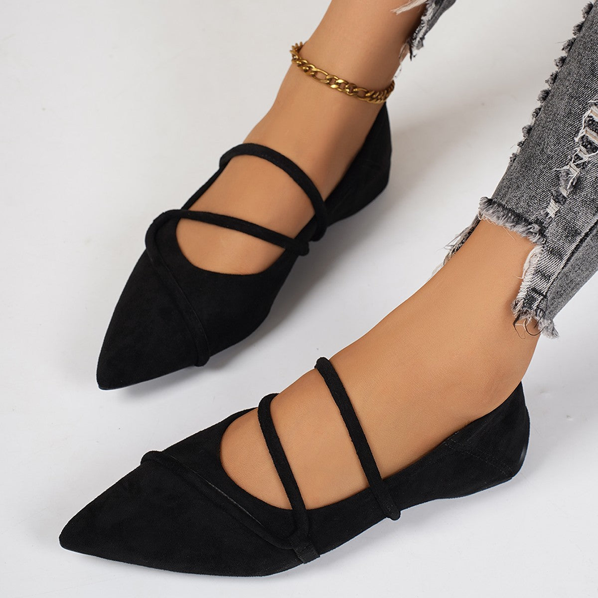 Damen elegante Ballerinas mit gewickeltem Riemendesign und weichem Obermaterial R&B