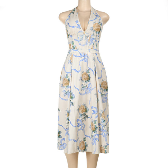 Damen Elegantes Blumen-Midikleid mit tiefem V-Ausschnitt R&B