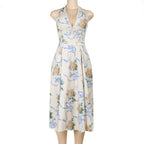 Damen Elegantes Blumen-Midikleid mit tiefem V-Ausschnitt R&B