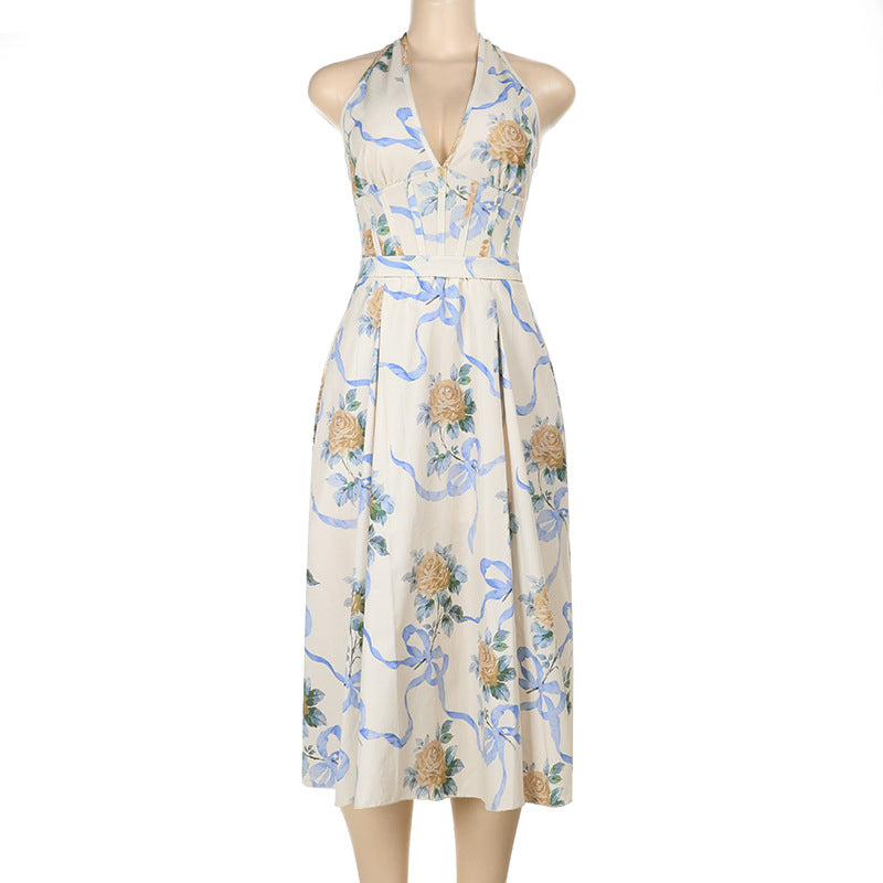 Damen Elegantes Blumen-Midikleid mit tiefem V-Ausschnitt R&B