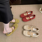 Damen Ballerinas mit modischem Riemchen und goldener Schnalle R&B